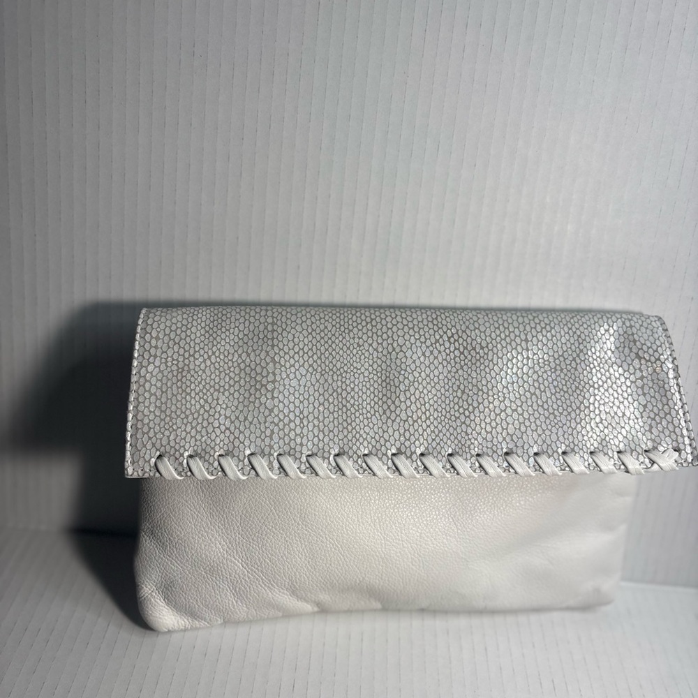 Pinky White Genuine Leather Elegant White Clutch Bag with flap in good condition